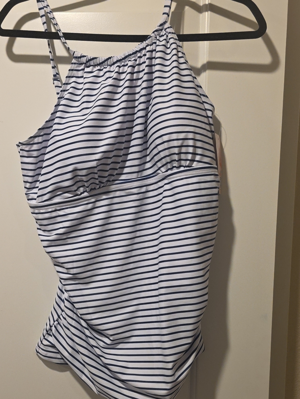 Charmo Size XL Navy and White Stripe Halter One-Piece Swim
